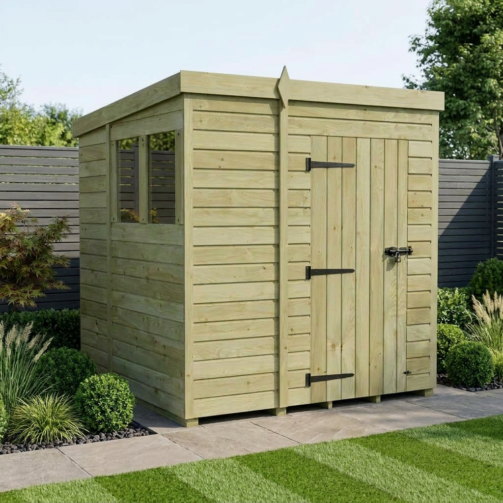 7 x 6 Pent Shed (Single Door, With Windows)