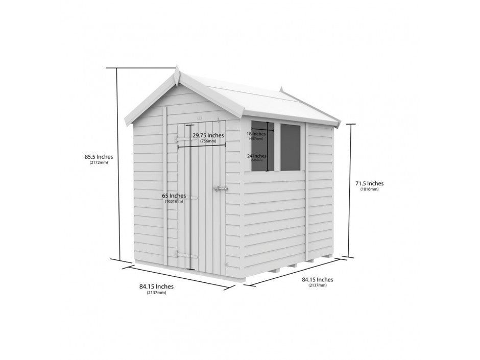 7 x 7 Apex Shed (Single Door, No Windows)