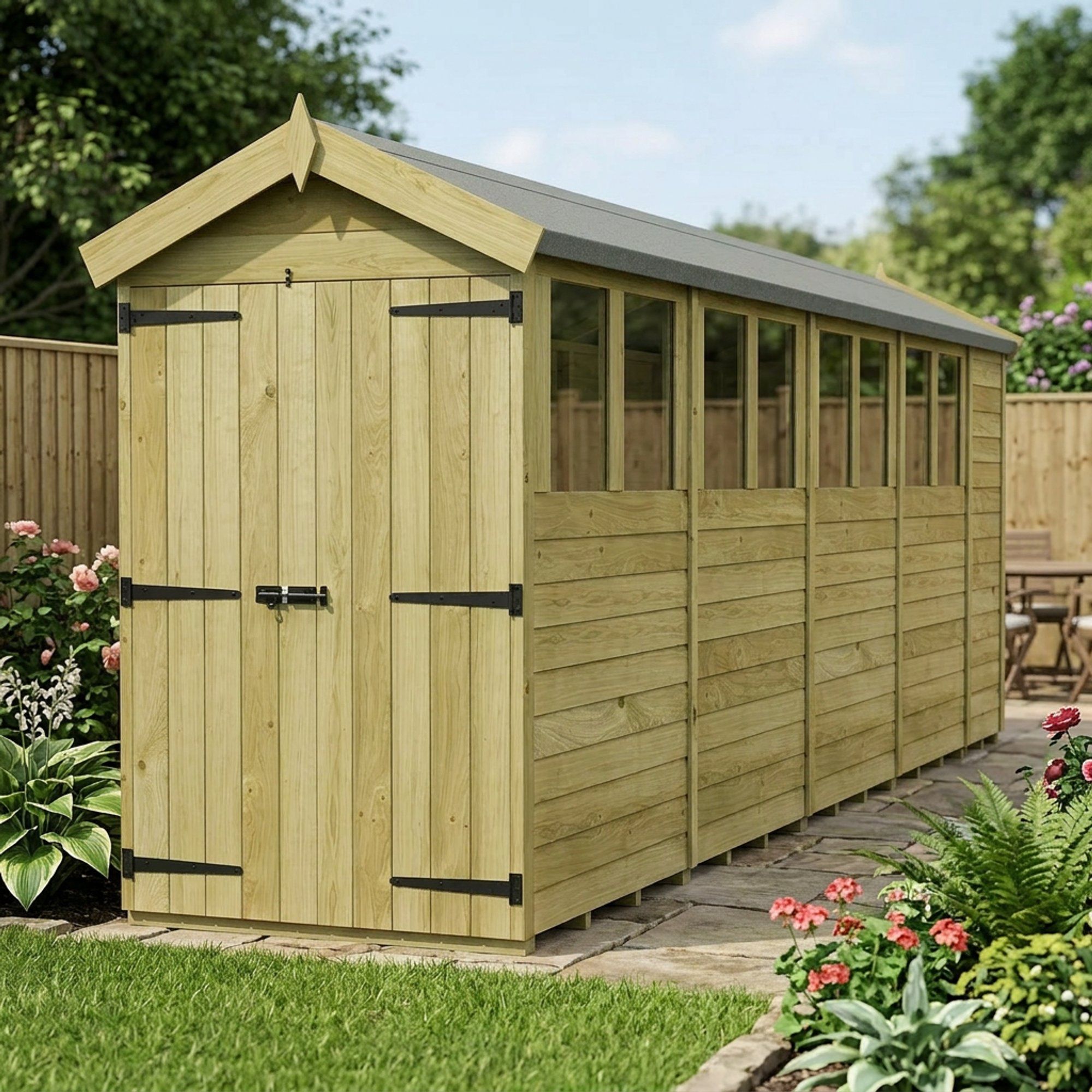4 x 19 Apex Shed (Double Door, With Windows)