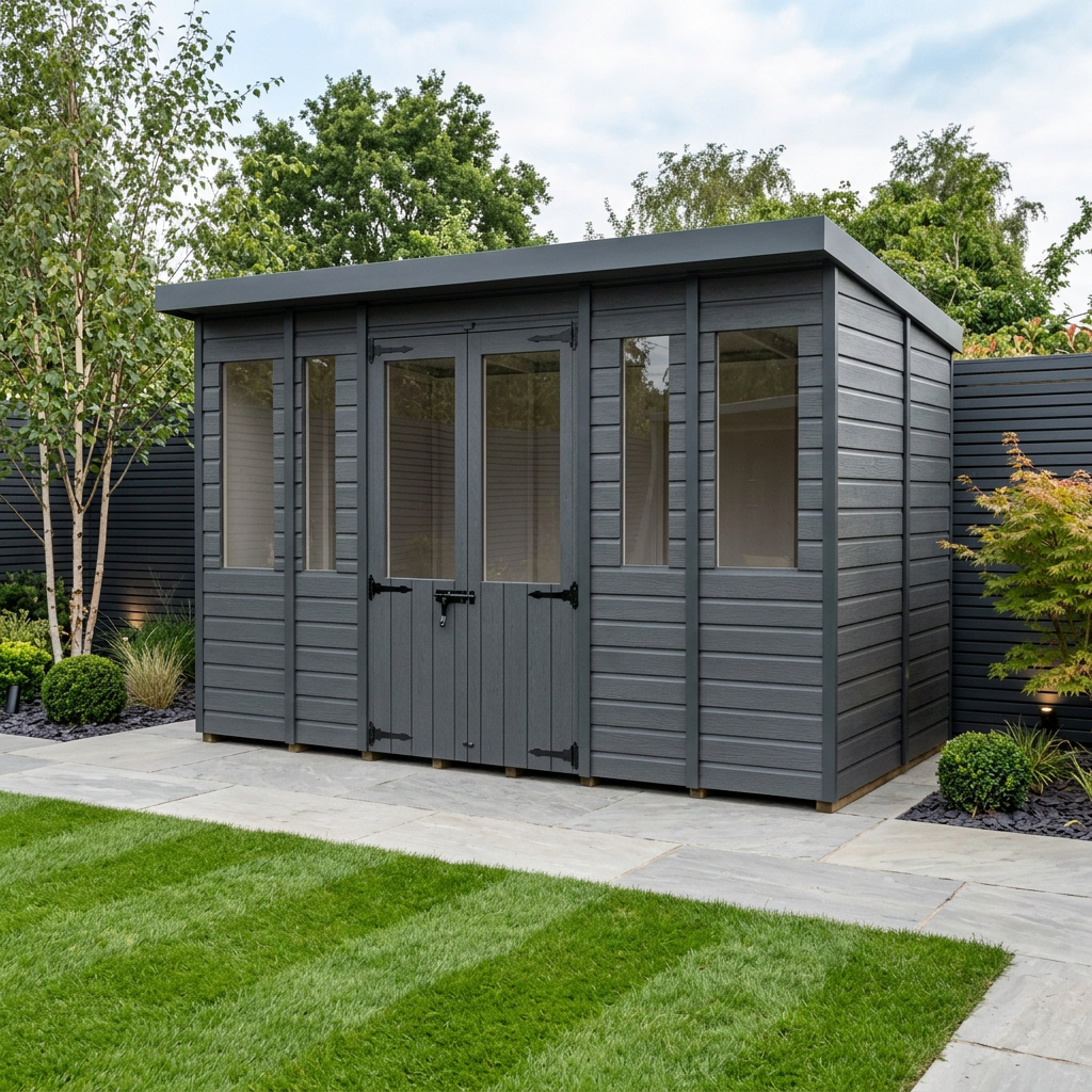 14x7 Composite Pent Summer House (Double Doors, With Windows)