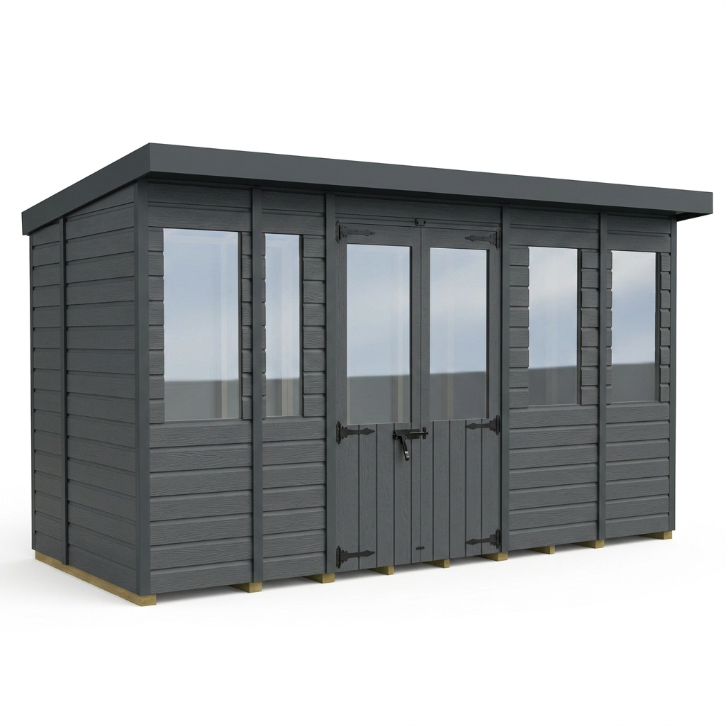 14x7 Composite Pent Summer House (Double Doors, With Windows)