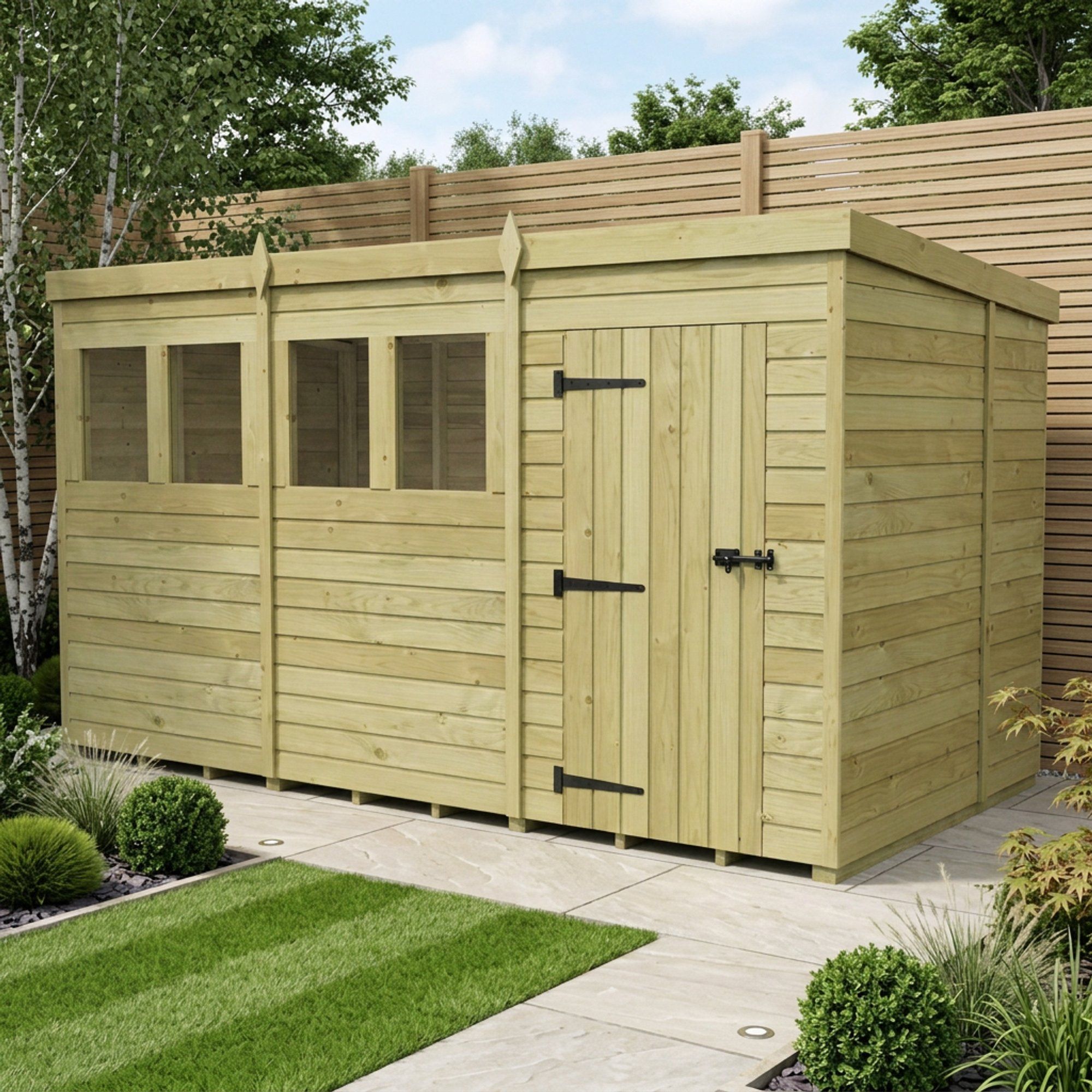 12 x 6 Pent Shed (Double Door, With Windows)