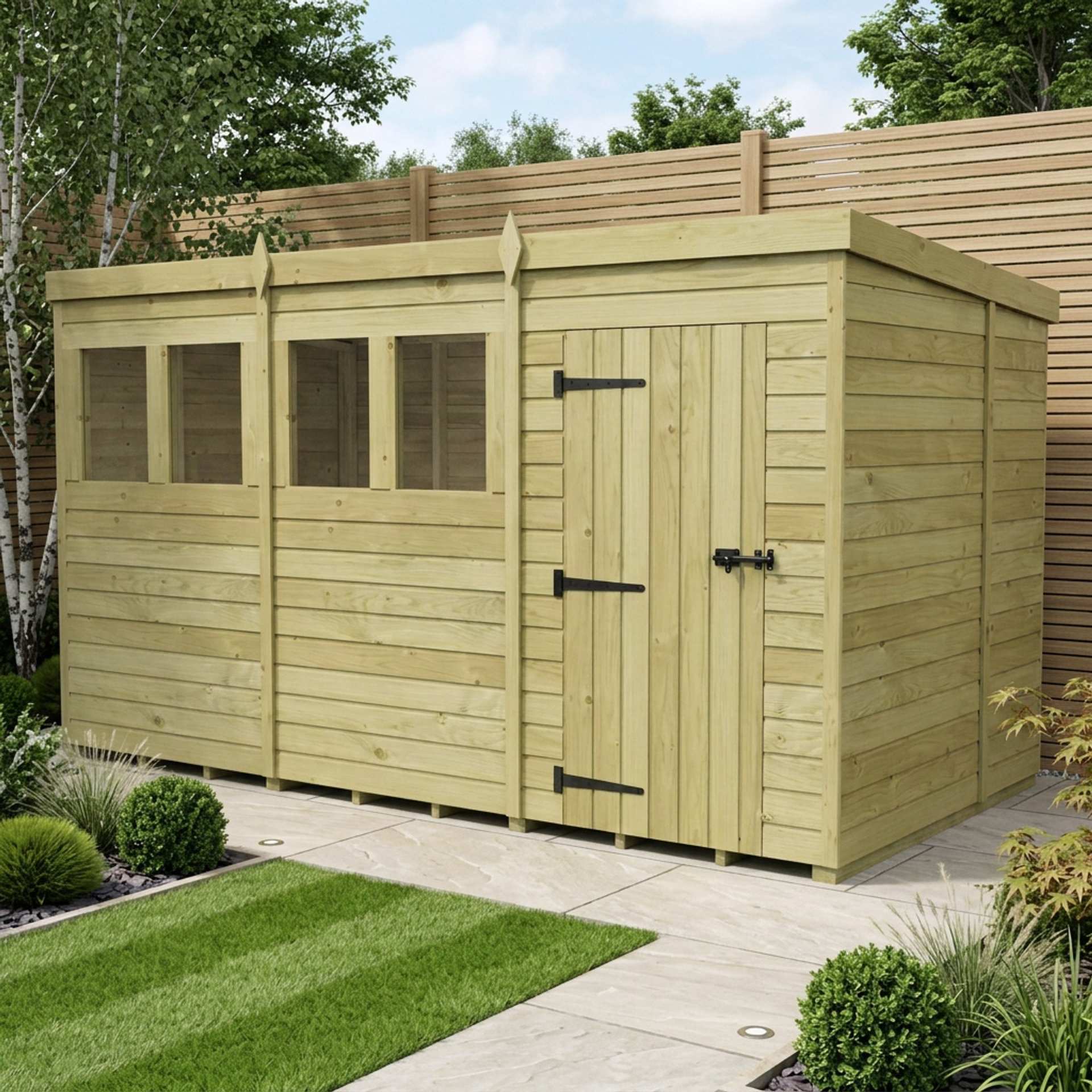 12 x 6 Pent Shed (Double Door, With Windows)