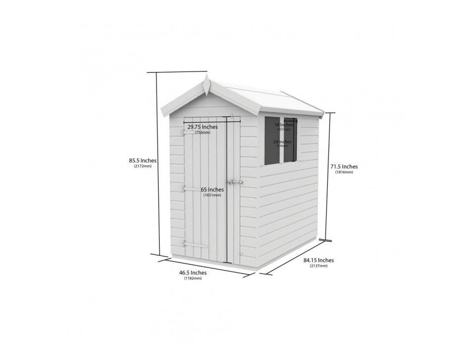 4 x 7 Apex Shed (Single Door, No Windows)