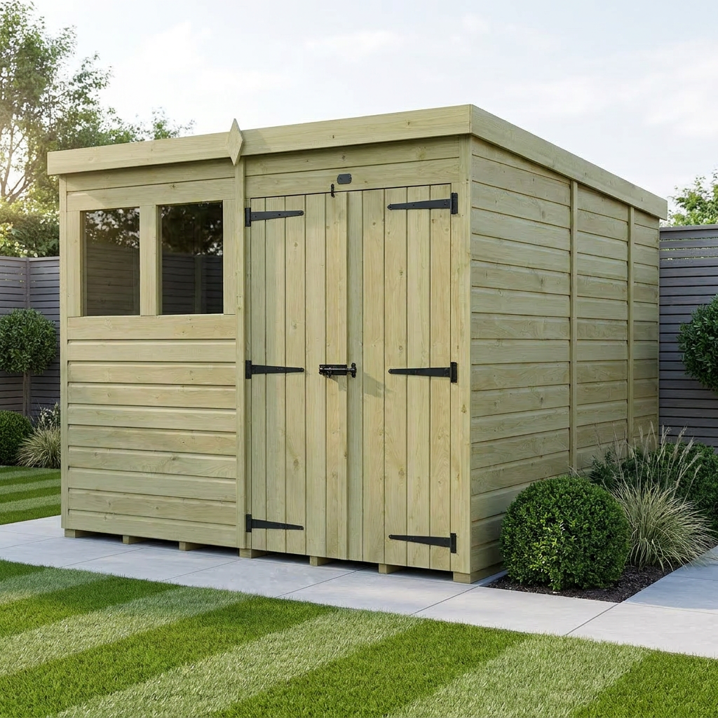 8 x 9 Pent Shed (Double Door, With Windows)