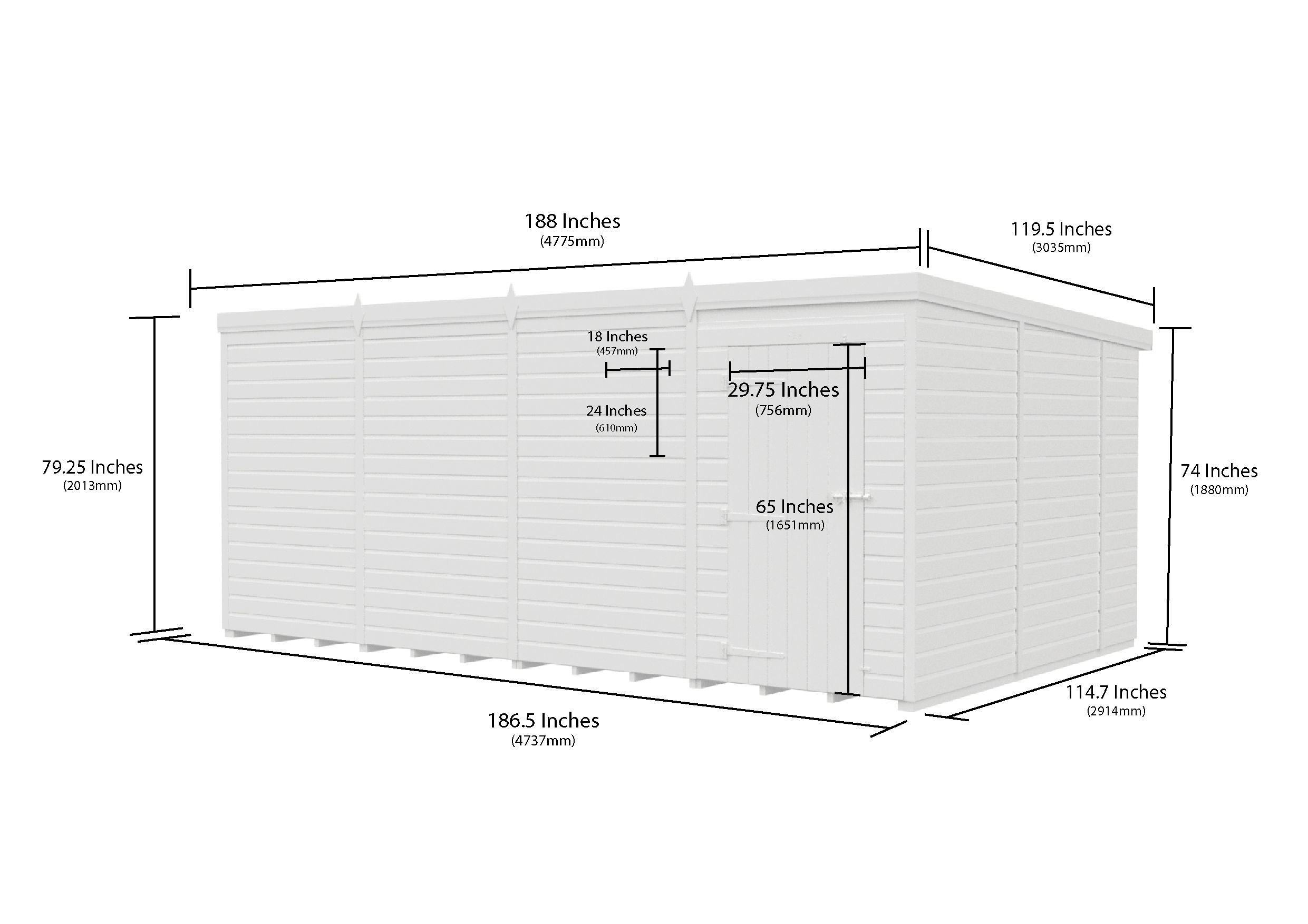 16 x 10 Pent Shed (Single Door, No Windows)