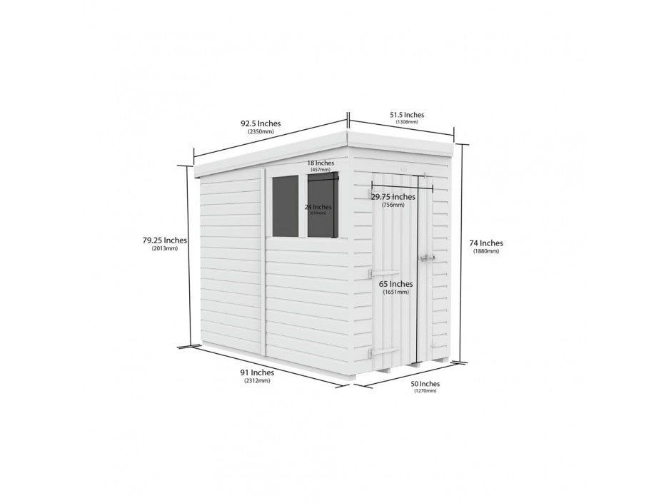 4 x 8 Pent Shed (Single Door, With Windows)