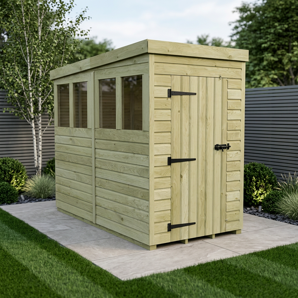 4 x 8 Pent Shed (Single Door, With Windows)