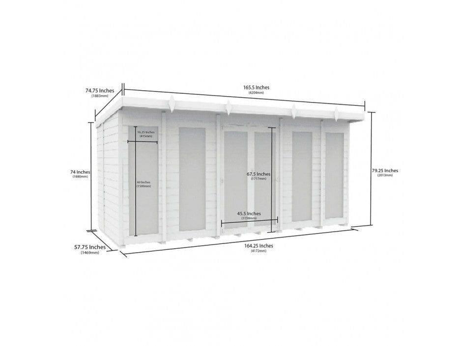 14 x 5 Pent Summer House (Full Height Window)