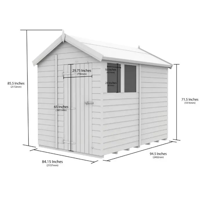 7 x 8 Apex Shed (Double Door, With Windows)