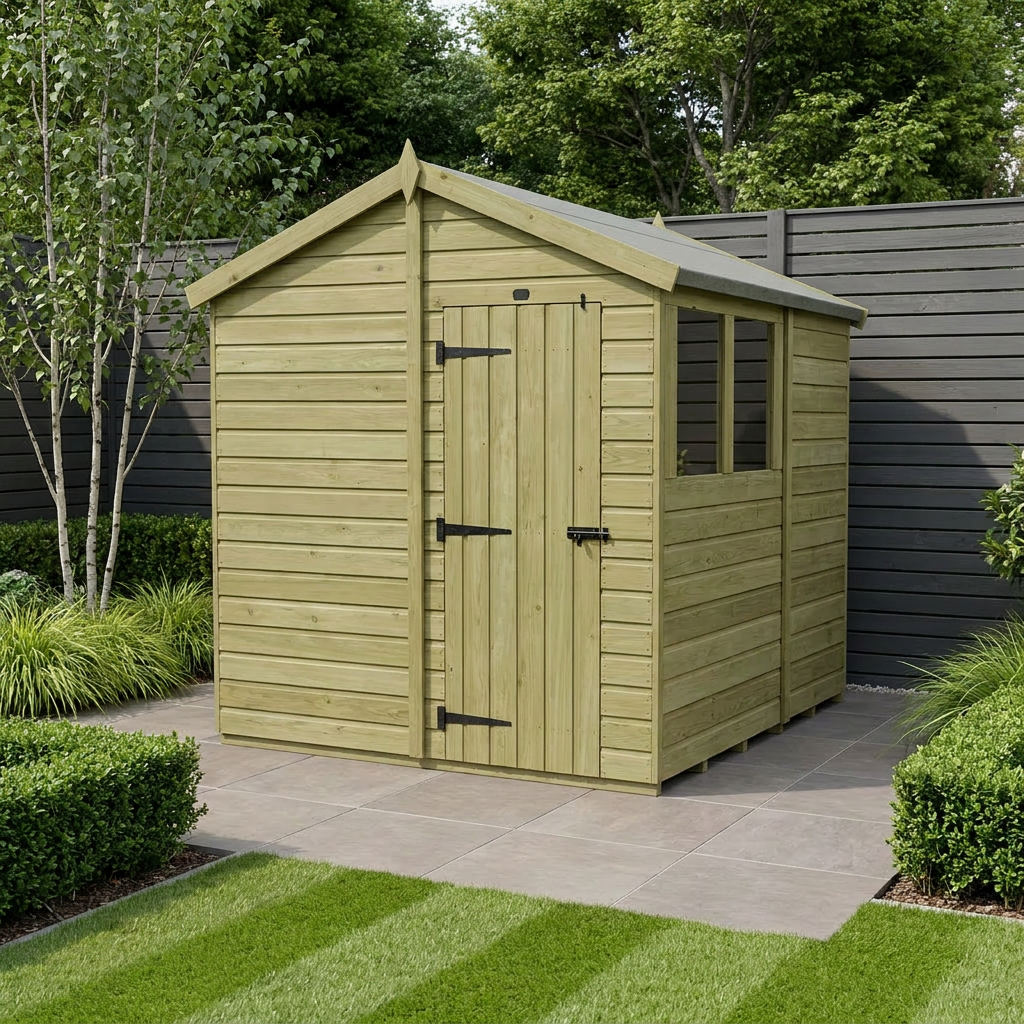 7 x 8 Apex Shed (Single Door, With Windows)