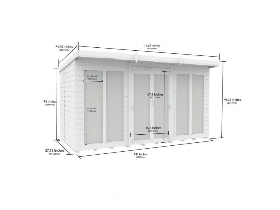 12 x 5 Pent Summer House (Full Height Window)
