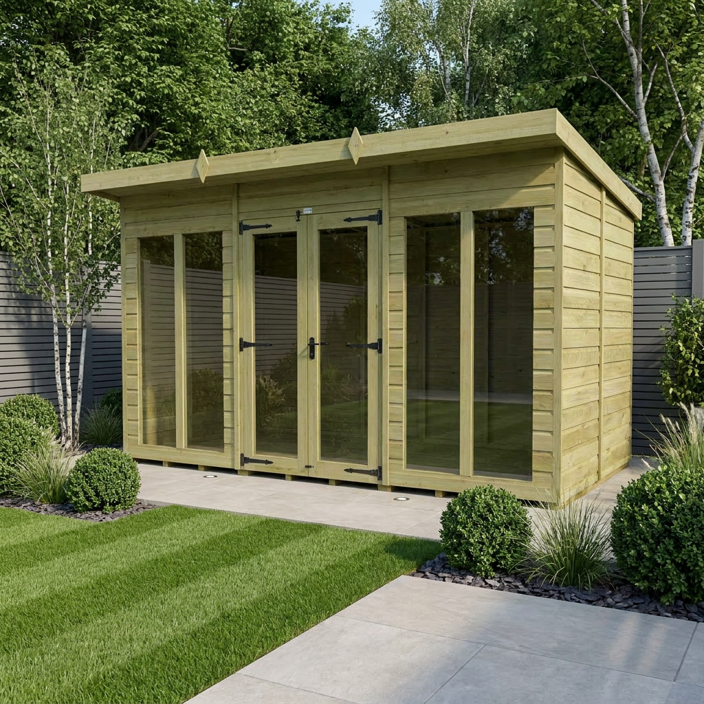 12 x 5 Pent Summer House (Full Height Window)