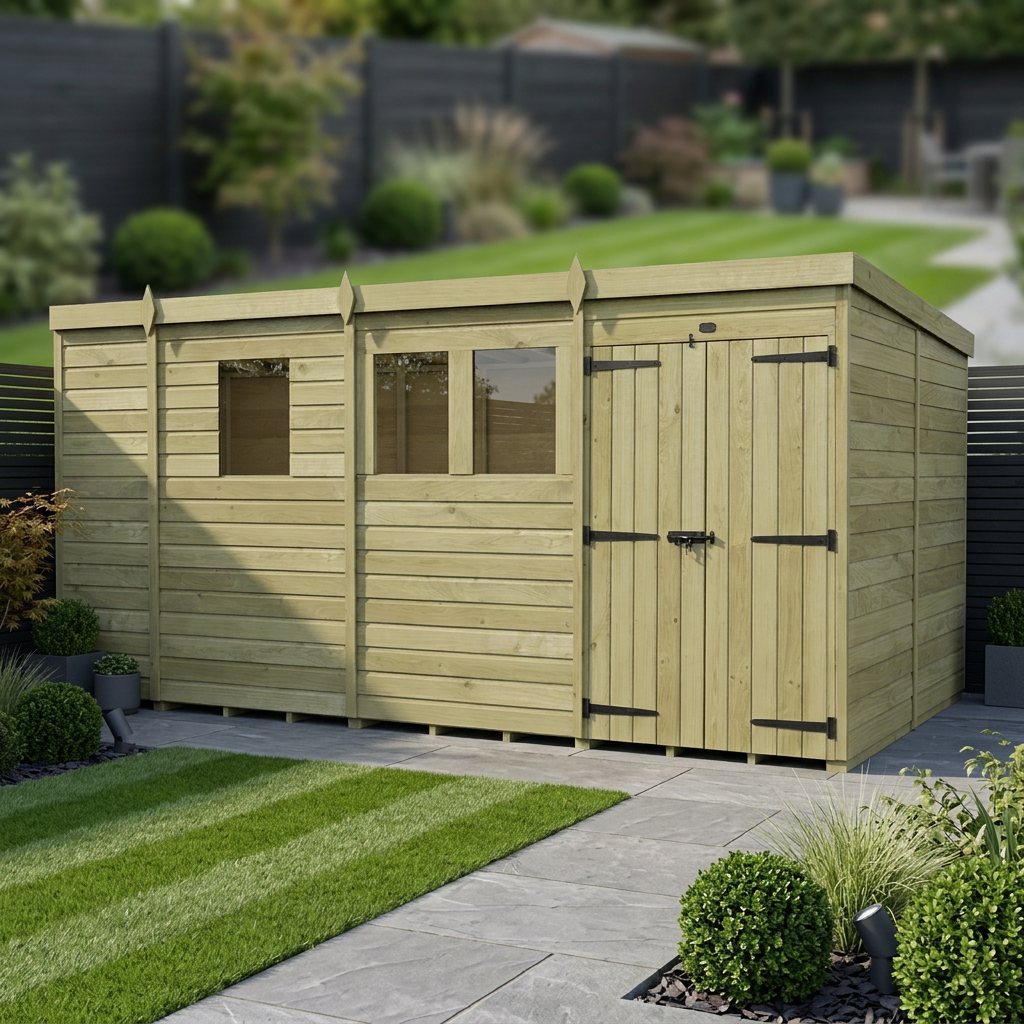 13 x 7 Pent Shed (Double Door, With Windows)