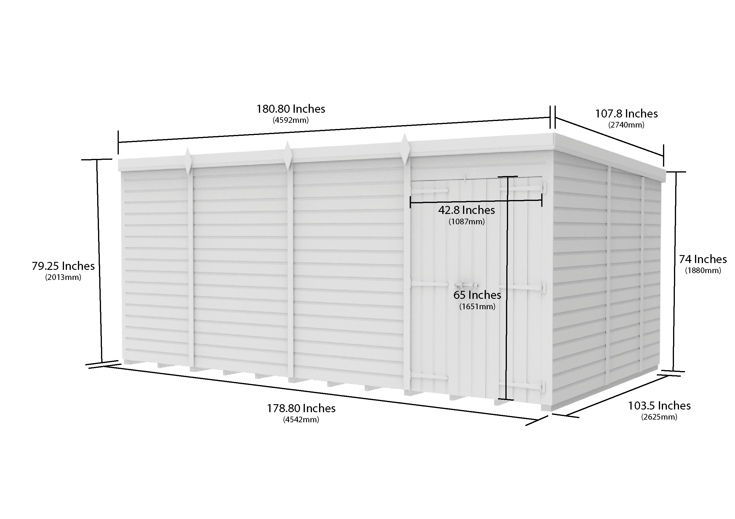 15 x 9 Pent Shed (Double Door, No Windows)