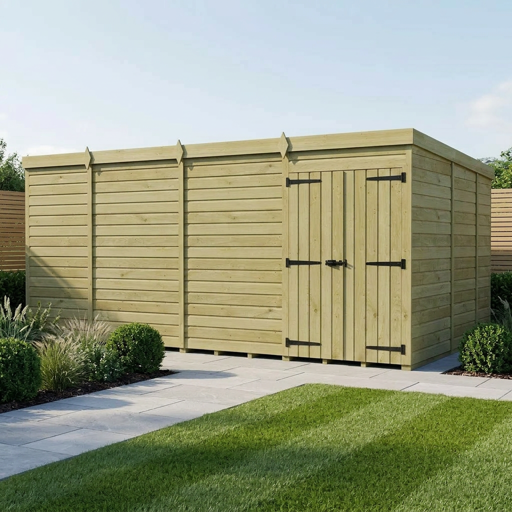 15 x 9 Pent Shed (Double Door, No Windows)