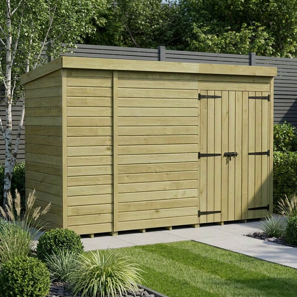10 x 4 Pent Shed (Double Door, No Windows)