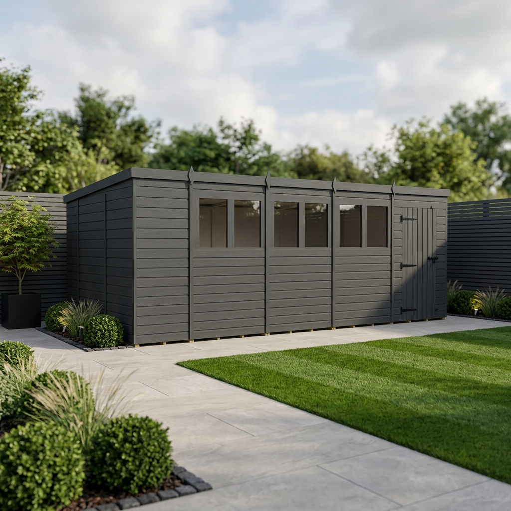 19x10 Pent Composite Shed (Single Door, With Windows)