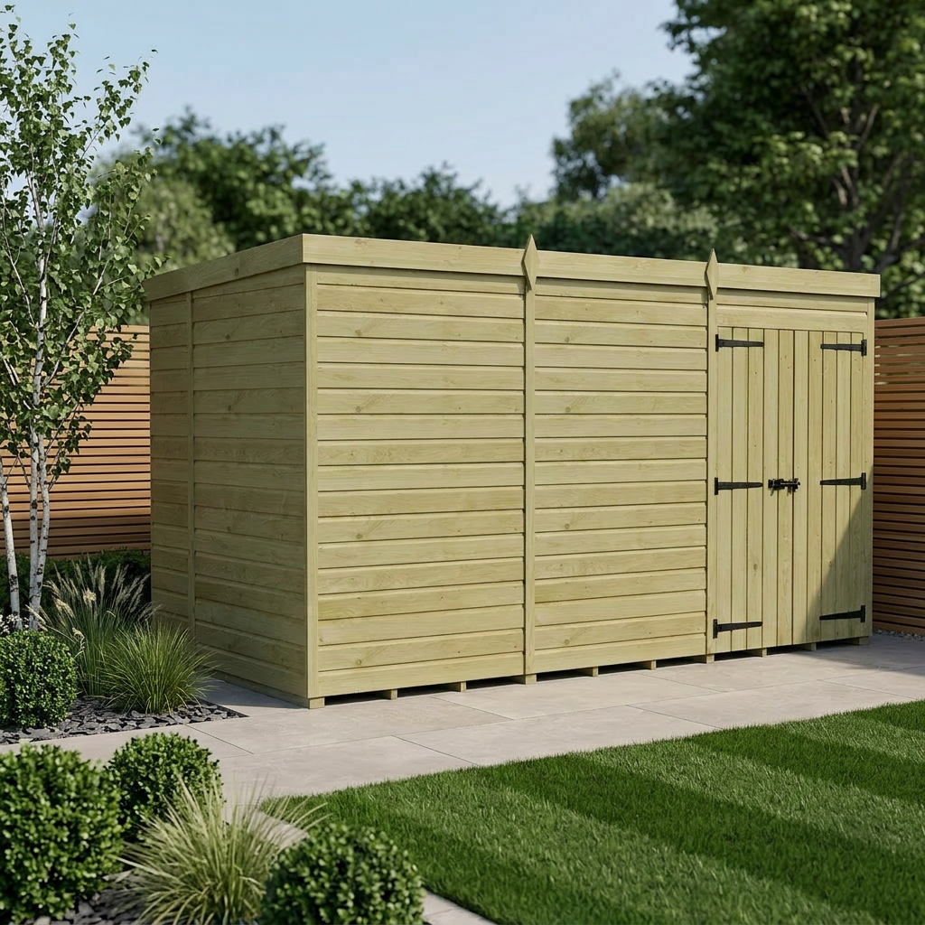 12 x 10 Pent Shed (Double Door, No Windows)