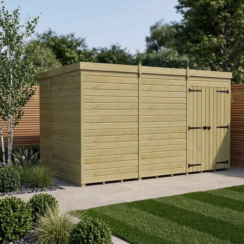 12 x 10 Pent Shed (Double Door, No Windows)