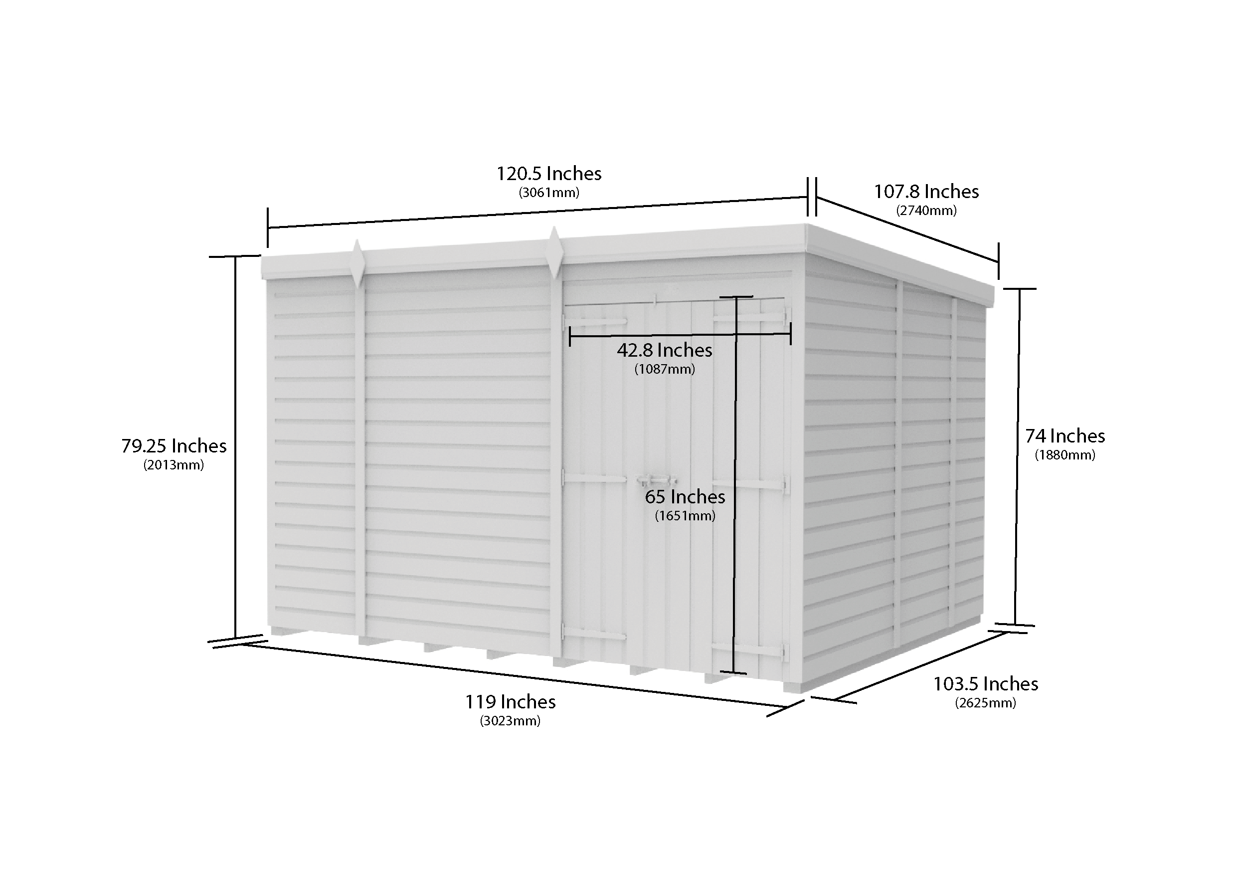 10 x 9 Pent Shed (Double Door, No Windows)