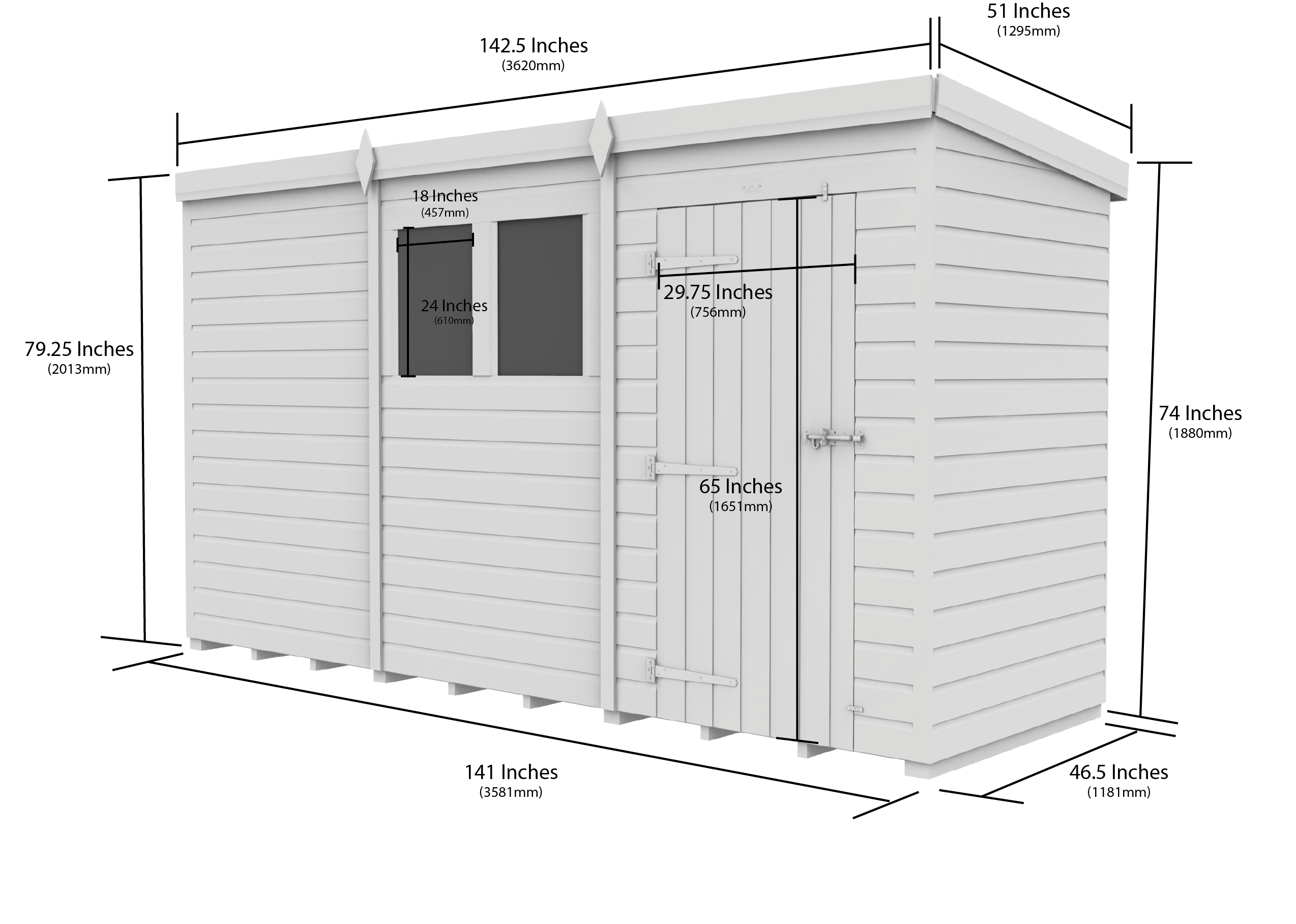 12x4 Pent Composite Shed (Single Door, No Windows)
