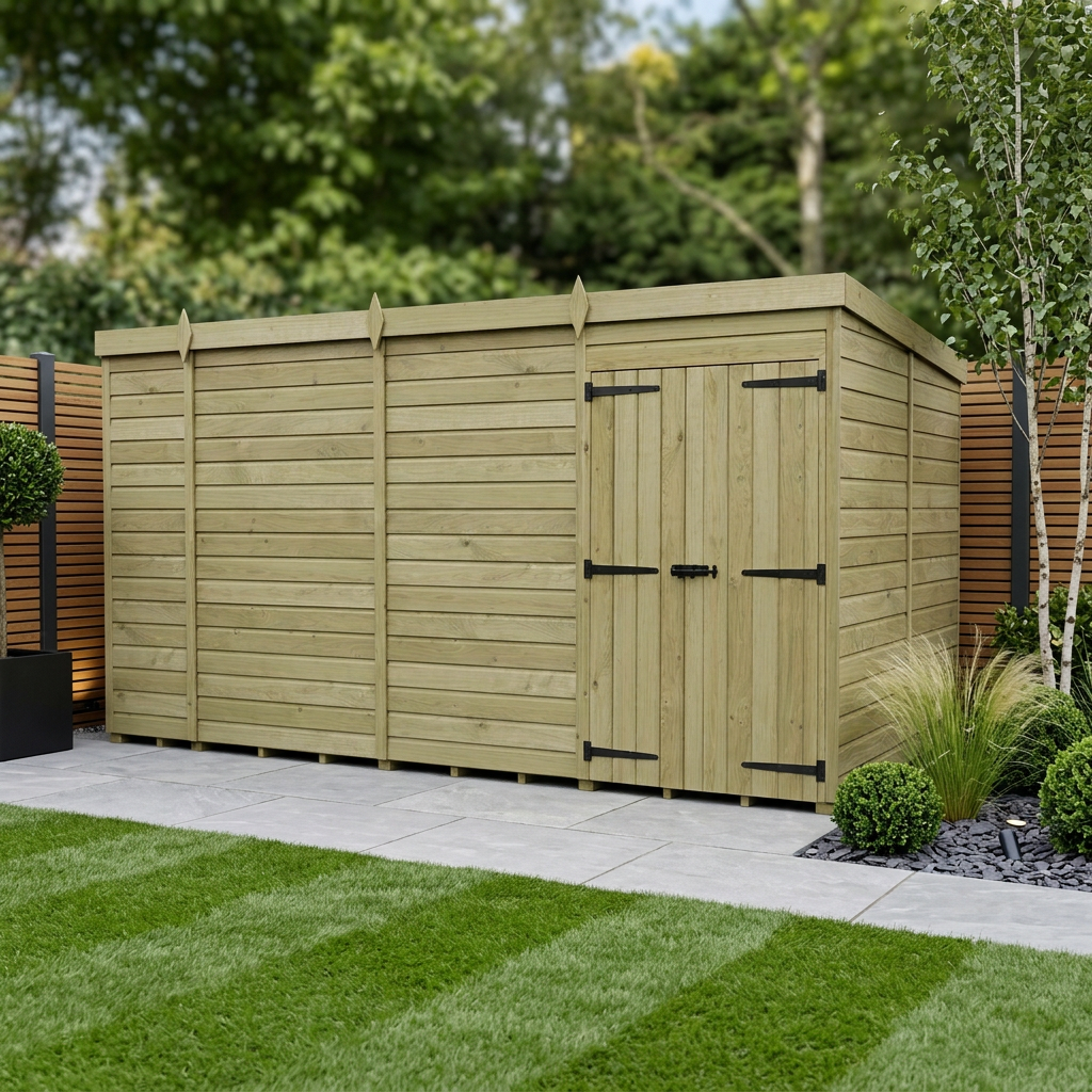 14 x 7 Pent Shed (Double Door, No Windows)