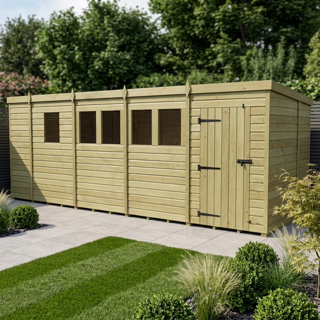 17 x 7 Pent Shed (Single Door, With Windows)