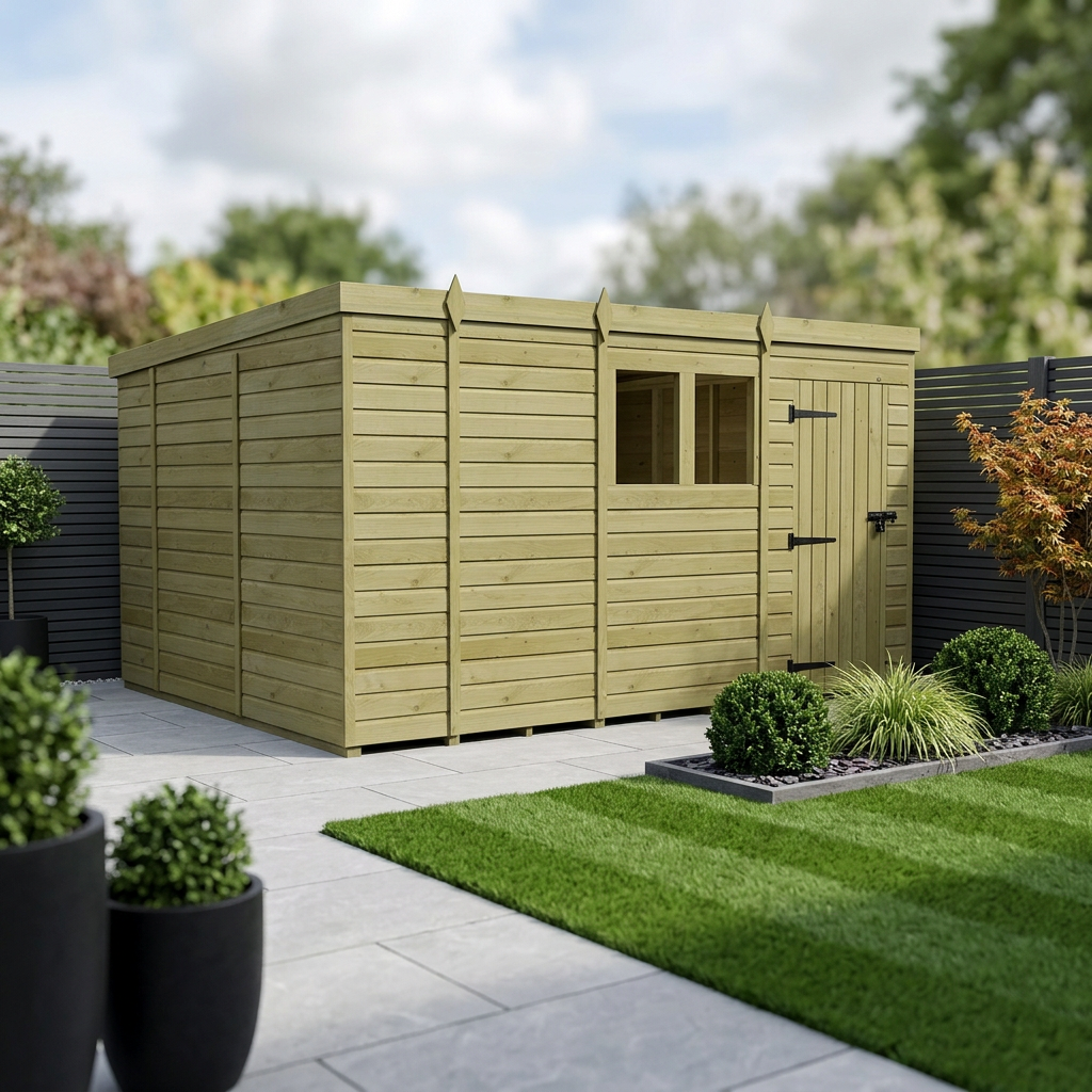 13 x 10 Pent Shed (Single Door, With Windows)