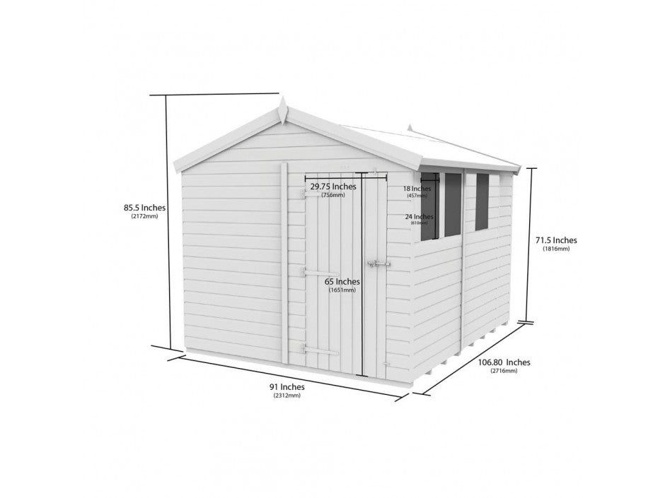 8 x 9 Apex Shed (Single Door, No Windows)