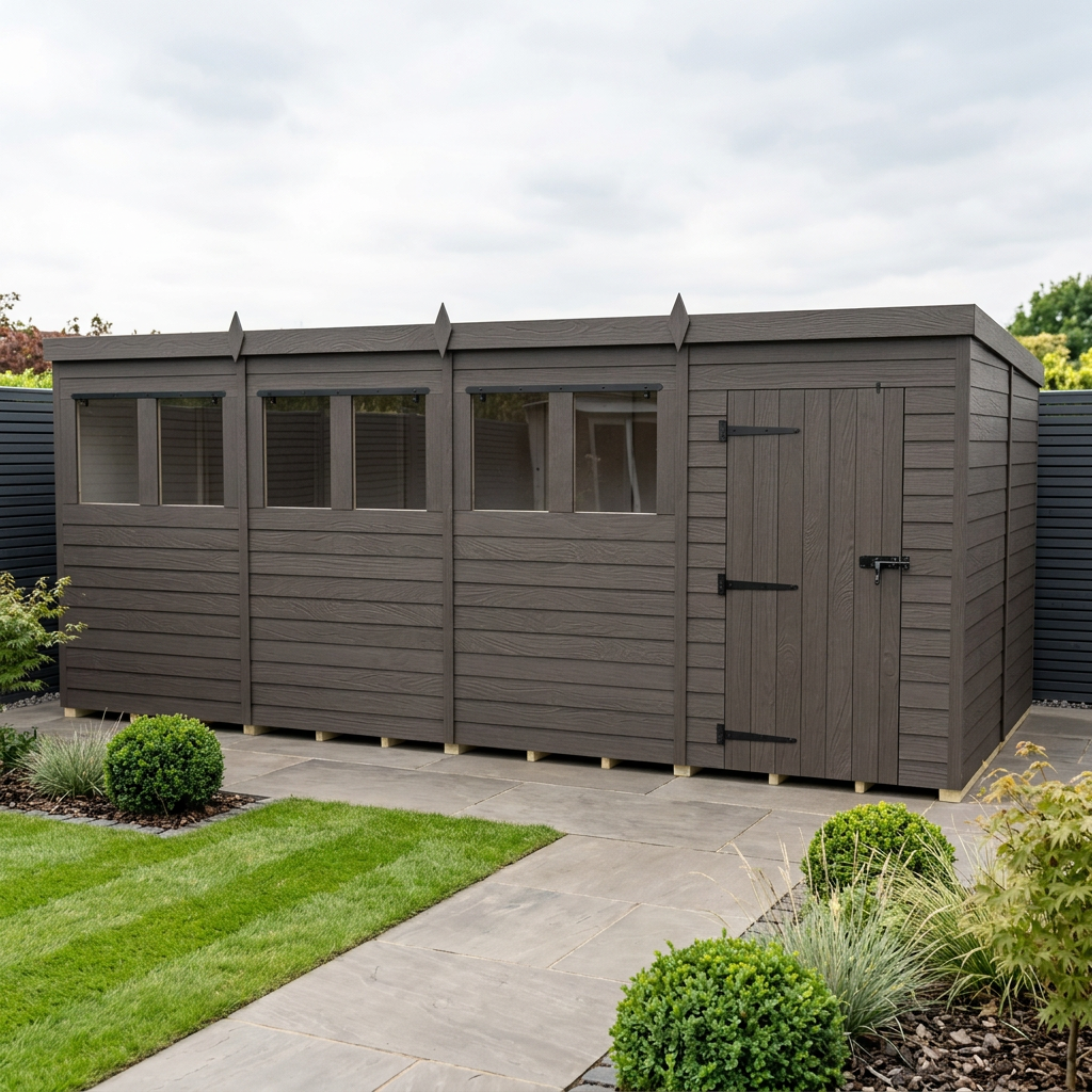 16x8 Pent Composite Shed (Single Door, With Windows)