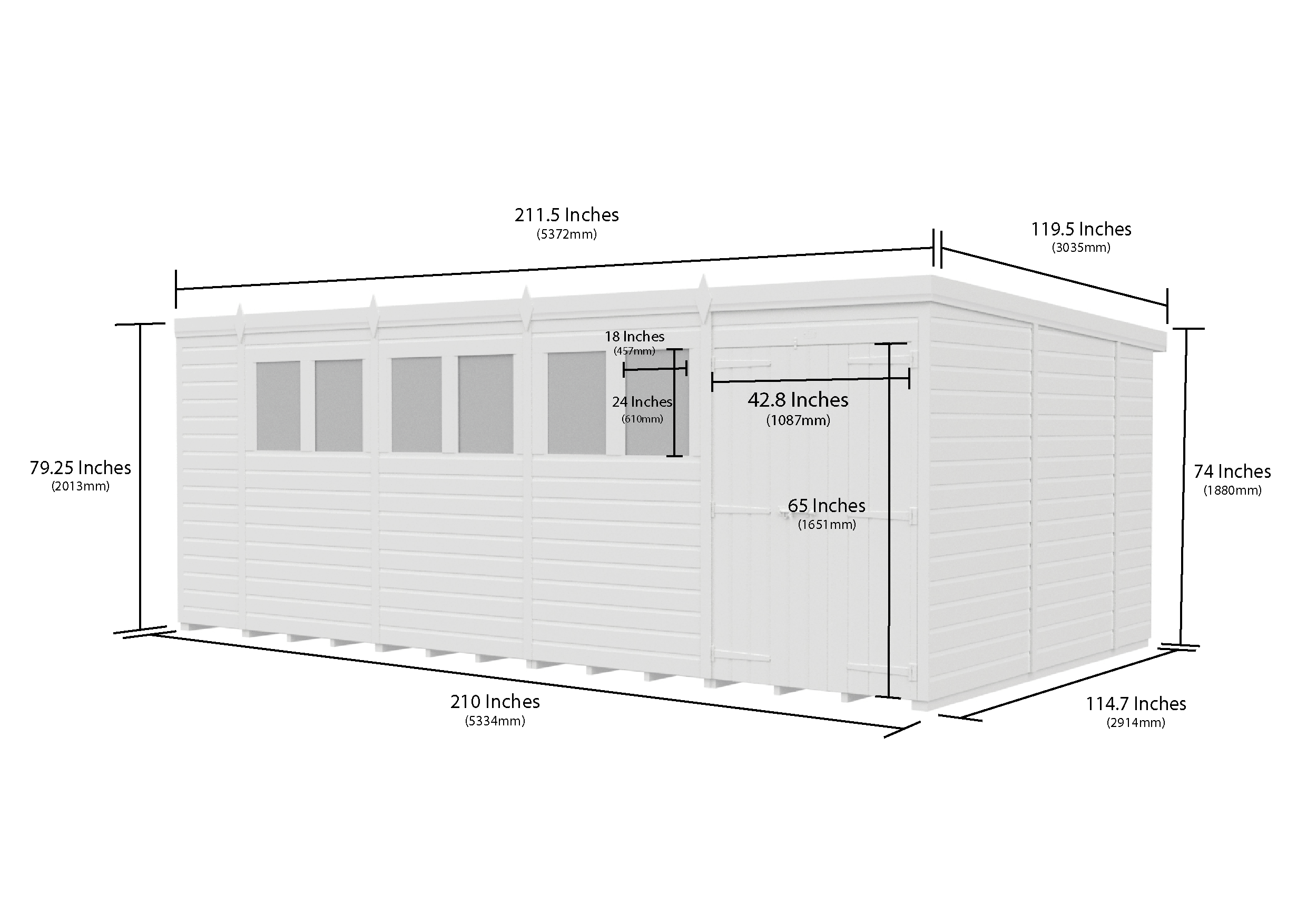 18 x 10 Pent Shed (Double Door, No Windows)
