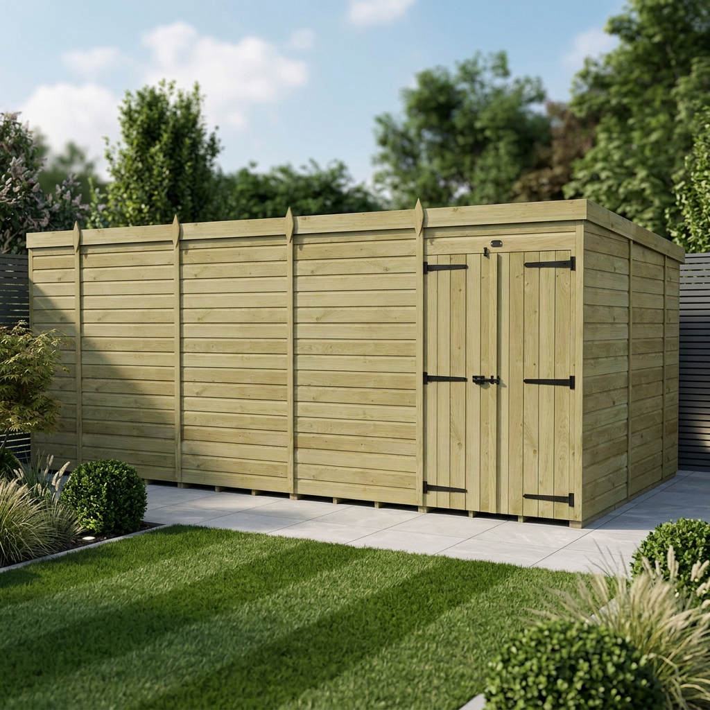 18 x 10 Pent Shed (Double Door, No Windows)