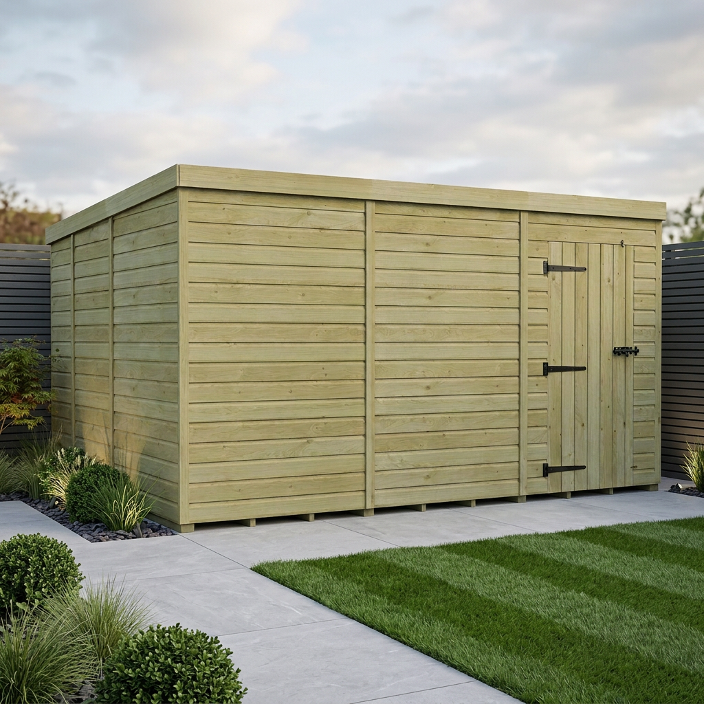 12 x 9 Pent Shed (Single Door, No Windows)