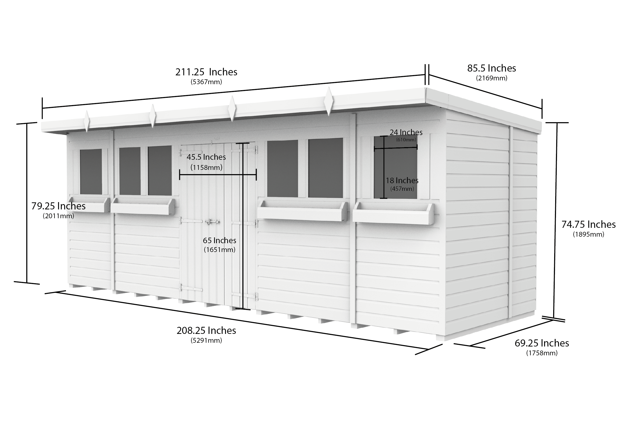 18 x 6 Pent Summer Shed