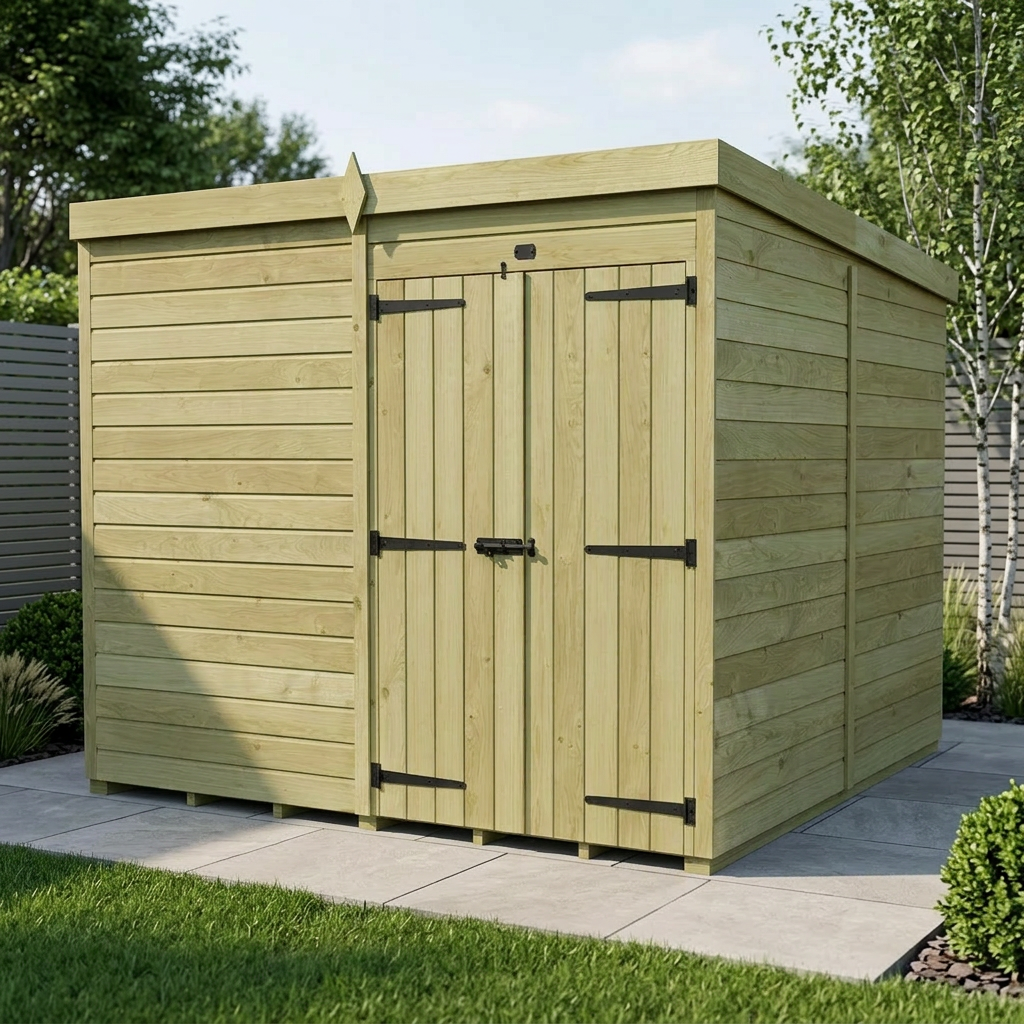 8 x 8 Pent Shed (Double Door, No Windows)