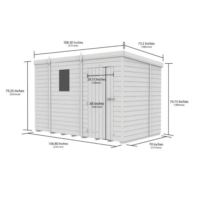 9 x 6 Pent Shed (Double Door, No Windows)