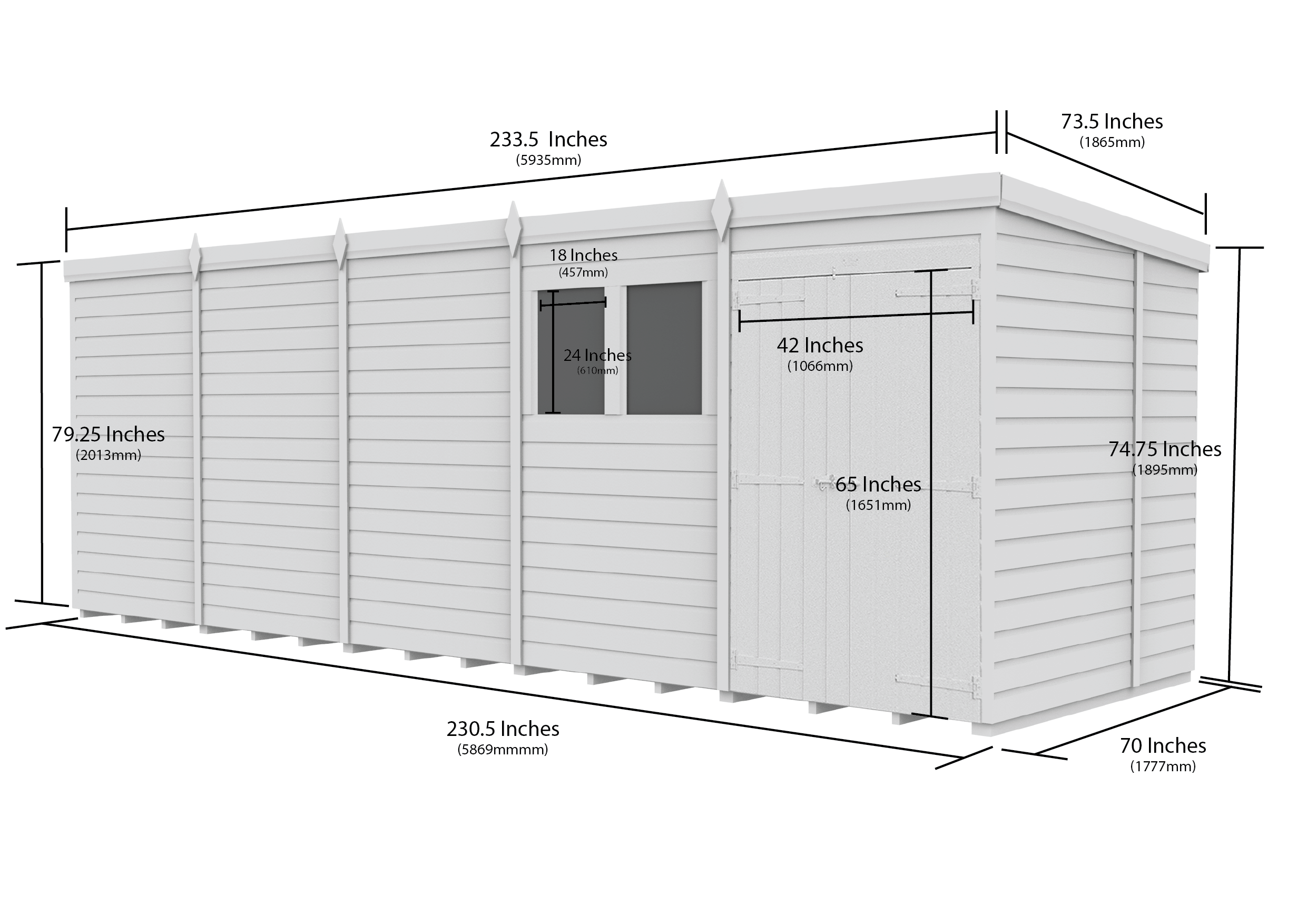 20 x 6 Pent Shed (Double Door, With Windows)