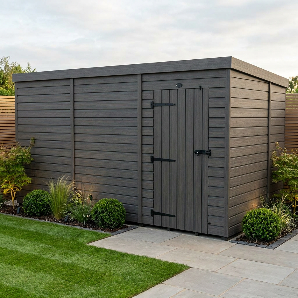 12x7 Pent Composite Shed (Single Door, No Windows)