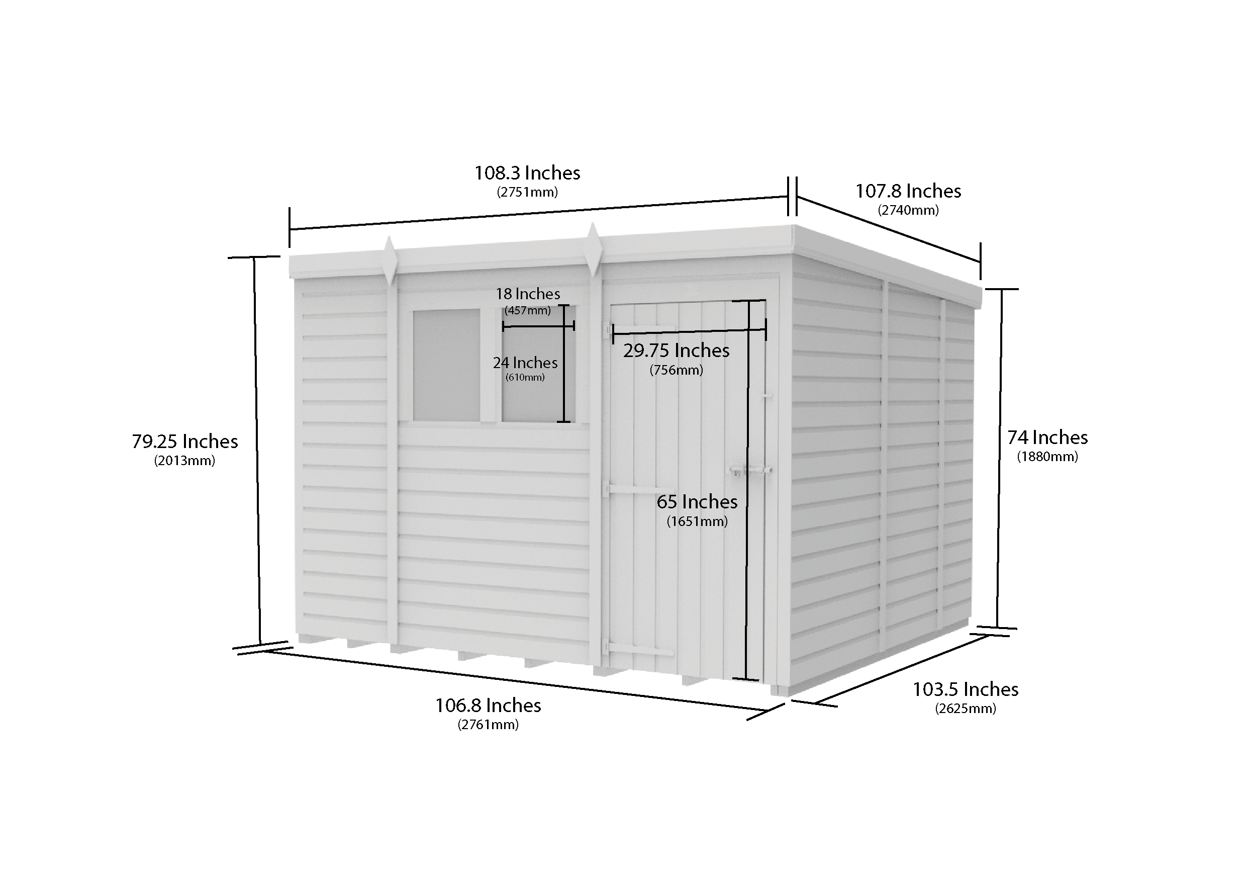 9x9 Pent Composite Shed (Single Door, No Windows)
