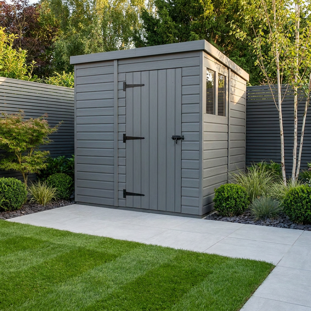 9x9 Pent Composite Shed (Single Door, With Windows)