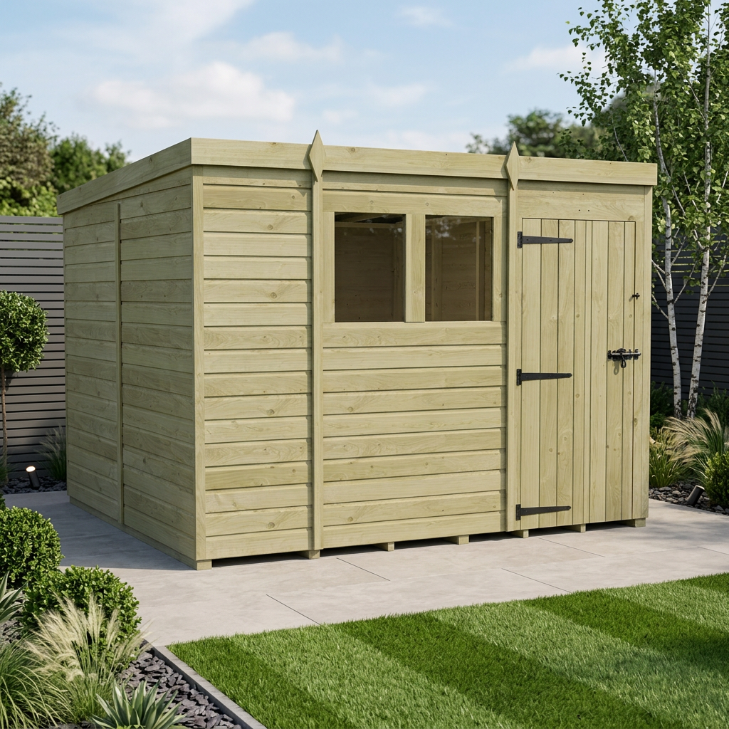 9 x 10 Pent Shed (Single Door, With Windows)