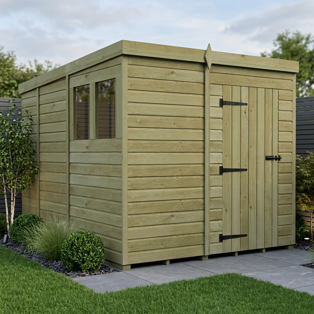 7 x 9 Pent Shed (Single Door, With Windows)