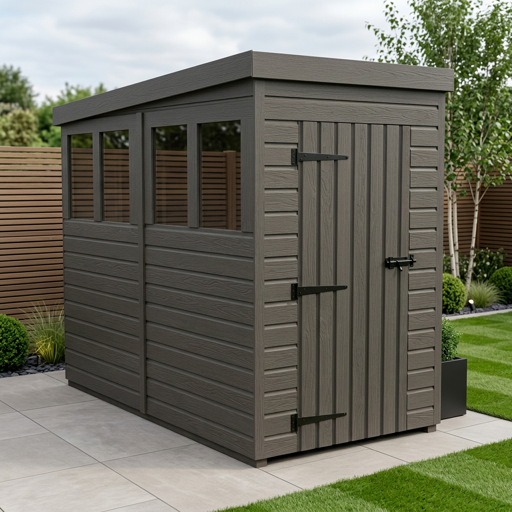 4x8 Pent Composite Shed (Single Door, With Windows)