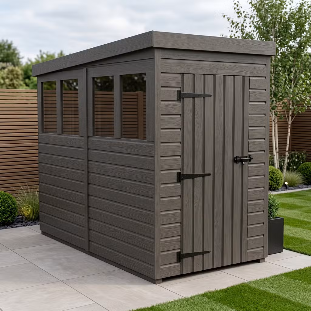 4x8 Pent Composite Shed (Single Door, With Windows)