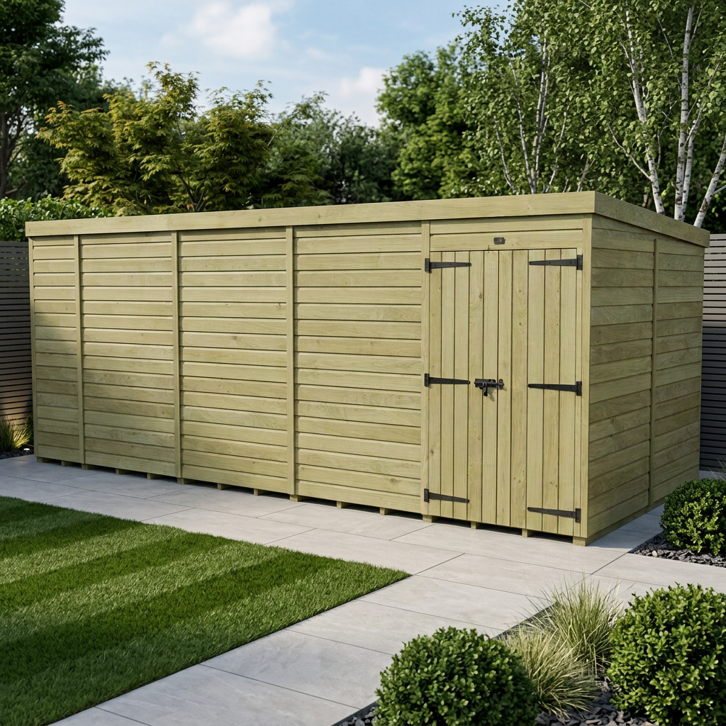 19 x 7 Pent Shed (Double Door, No Windows)