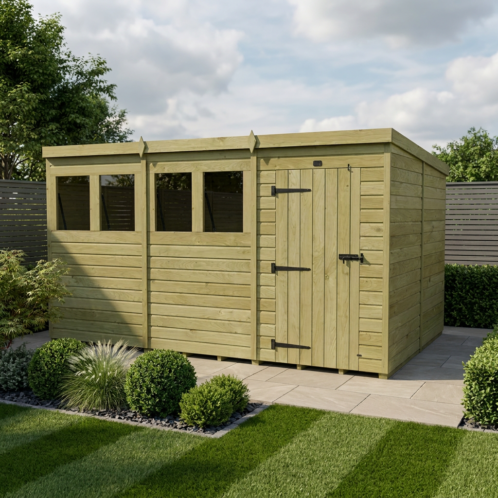 12 x 8 Pent Shed (Single Door, With Windows)