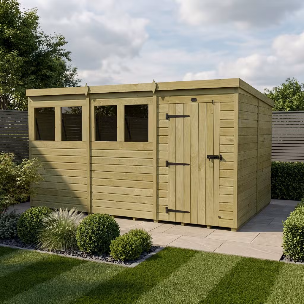 12 x 8 Pent Shed (Single Door, With Windows)