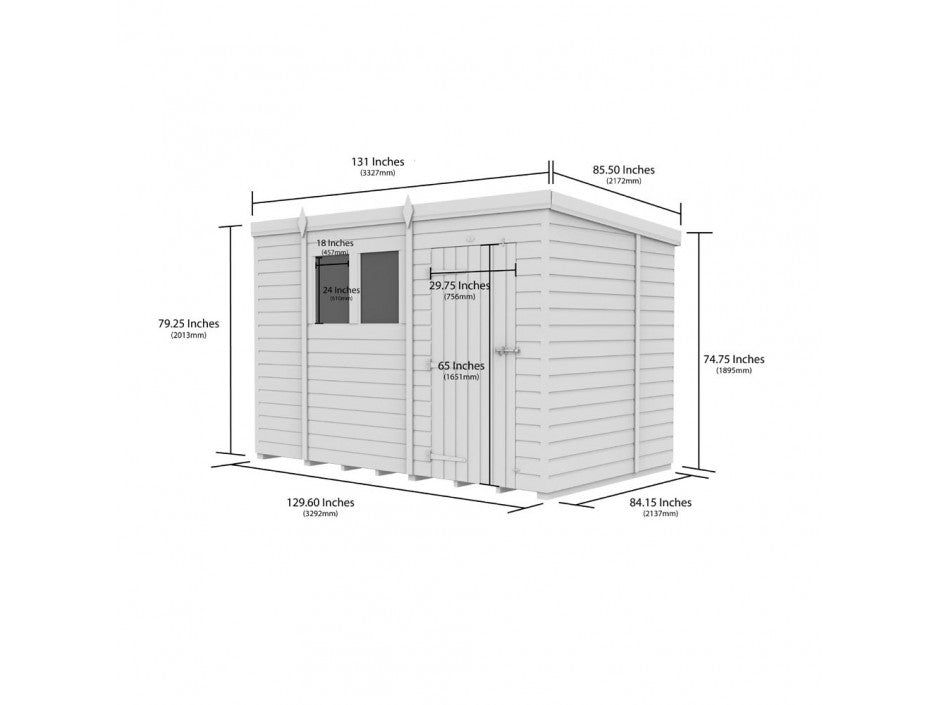 11x7 Pent Composite Shed (Single Door, No Windows)