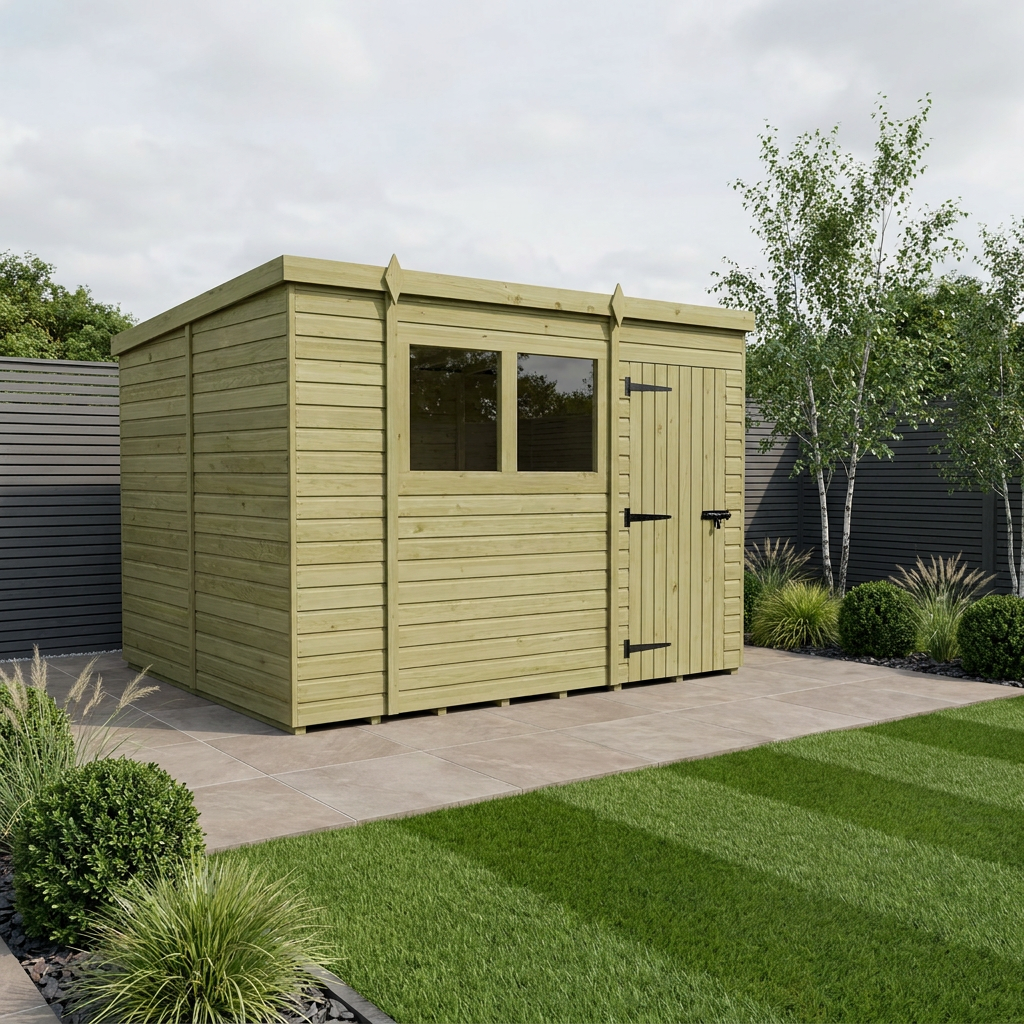 11 x 7 Pent Shed (Single Door, With Windows)